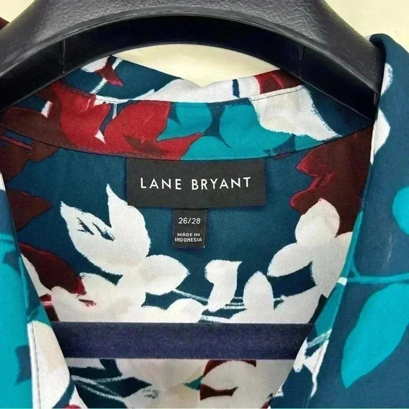 Lane Bryant Womens Floral Emerald Green Long Sleeve Button Up Collar Shirt - Picture 4 of 5